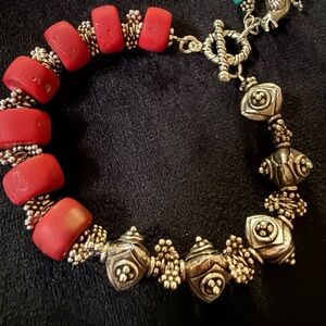 Wonderful Sterling Silver Coral Bird Toggle Bracelet